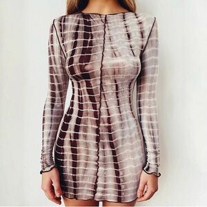 Elegant Brown and Cream Long Sleeve Dress